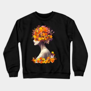 Floral lady, cute girl with autumn leaves, berries and butterflies, autumn is coming Crewneck Sweatshirt